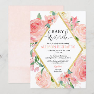 Invitation Aquarelle florale couleur rose vif fille brunch bé