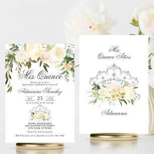 Invitation Aquarelle Florale Crème rose Ivory Quinceañera
