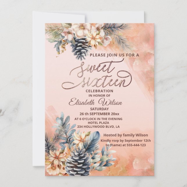 Invitation Aquarelle florale d'automne/d'hiver (Devant)
