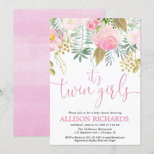 Invitation Aquarelle florale de filles de verdure rose
