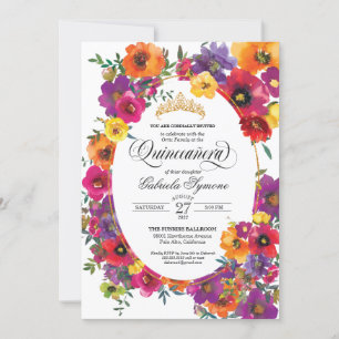Invitation Aquarelle florale de la Fiesta brillante Quinceañe