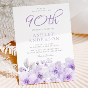 Invitation Aquarelle florale de lavande pourpre 90e anniversa