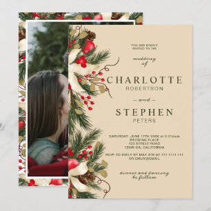 Invitation Aquarelle florale de Noël photo mariage i