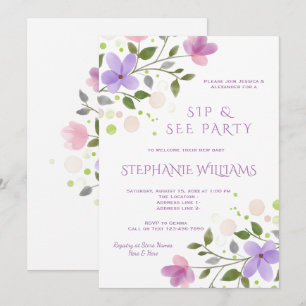 Invitation Aquarelle florale de printemps jolie Sip & See