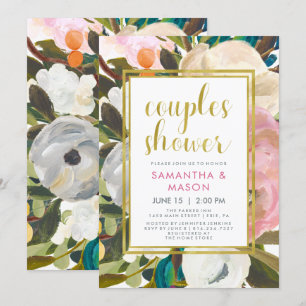 Invitation Aquarelle florale délicate   Douche Couples