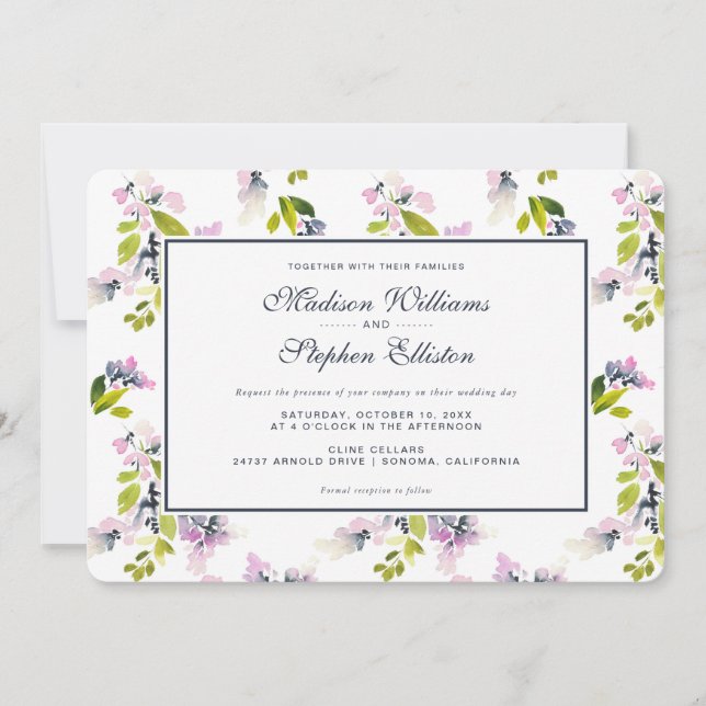Invitation Aquarelle florale délicieuse - Mariage (Devant)
