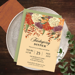 Invitation Aquarelle Florale   Dîner Eucalyptus Thanksgiving