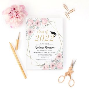 Invitation Aquarelle florale Dusty Blush Gold Graduation