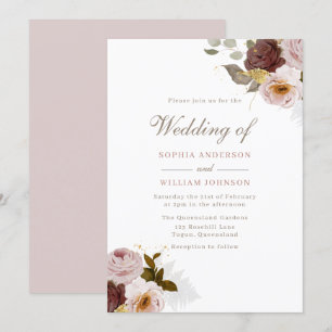 Invitation Aquarelle florale Dusty Rose Mariage de automne d'