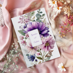 Invitation Aquarelle Florale Élégante Rose Violet Bleu