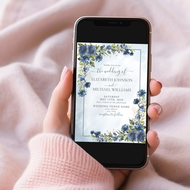 Invitation Aquarelle florale en or bleu foncé (Créateur téléchargé)