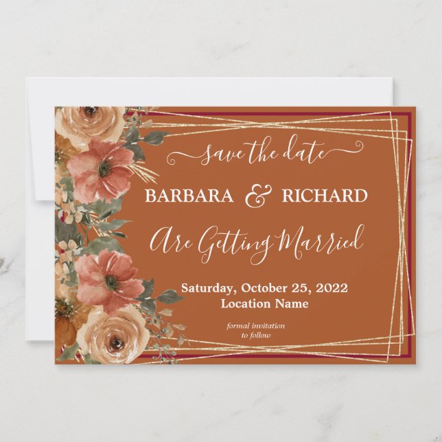 Invitation Aquarelle florale en terre cuite CLASSIQUE Date d' (Devant)