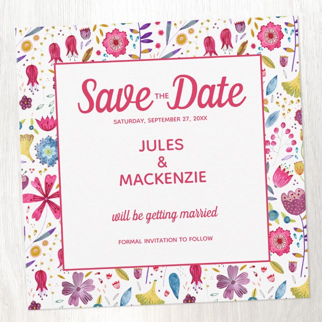 Invitation Aquarelle florale Enregistrer la date (Contemporary floral wild flower watercolor Save the Date card)