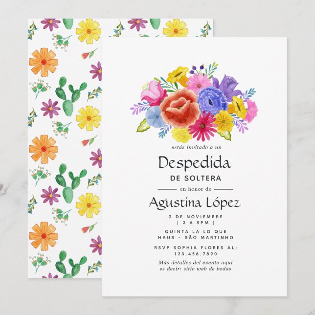 Invitation Aquarelle Florale espagnole Fiesta Bachelorette (Devant / Derrière)