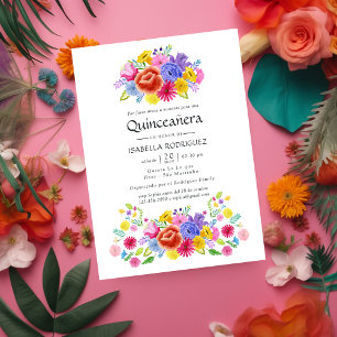 Invitation Aquarelle Florale espagnole Fiesta Quinceañera