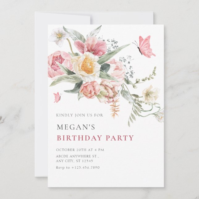 Invitation Aquarelle florale esthétique (Devant)