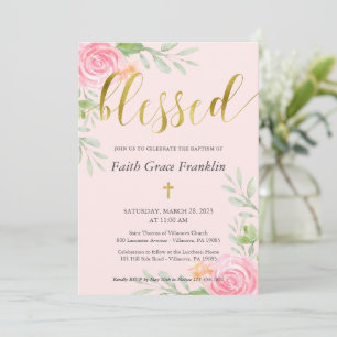 Invitation Aquarelle florale et Baptême doré