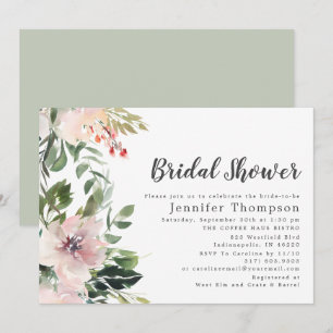 Invitation Aquarelle florale et Fête des mariées verte