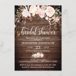 Invitation Aquarelle Florale Fête de l'mariée en ivoire rose