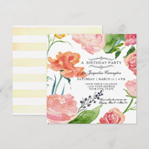 Invitation Aquarelle florale Feuillage rose moderne