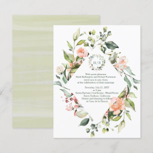 Invitation Aquarelle florale, feuillage vert Mariage Monogram