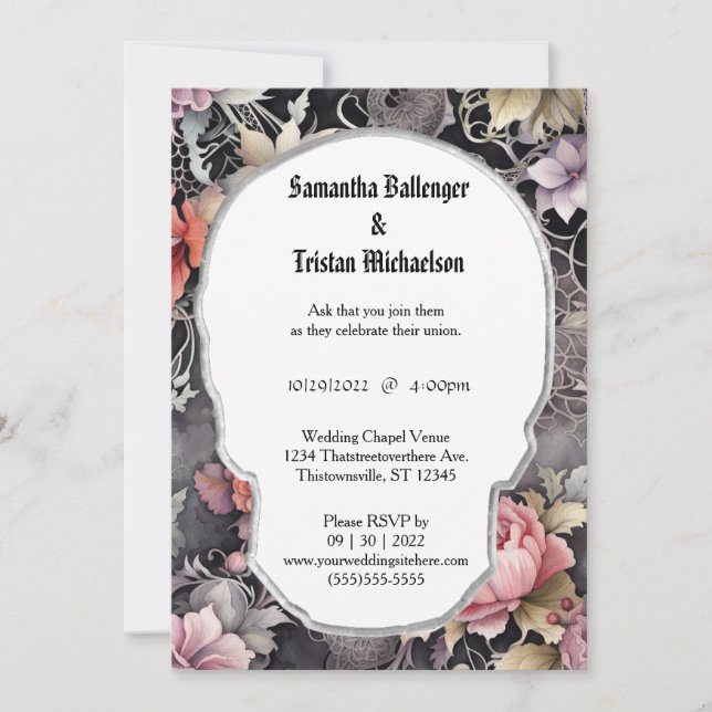 Invitation Aquarelle Florale Forme du crâne Moderne Goth Mari (Devant)