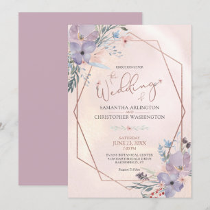 Invitation Aquarelle Florale géométrique Lilac Mariage