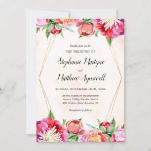 Invitation Aquarelle florale géométrique Mariage de pivoine d