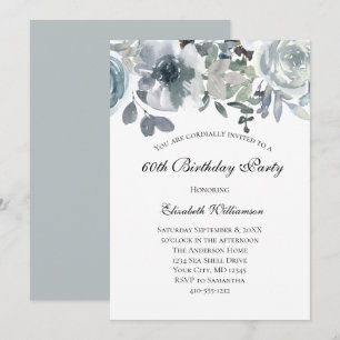 Invitation Aquarelle florale gris bleu pour elle