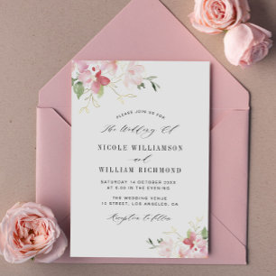 Invitation aquarelle florale gris et mariage
