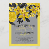 Aquarelle florale gris-noir-jaune doux 16