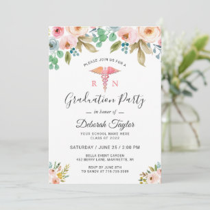 Invitation Aquarelle Florale Infirmière Diplôme de photograph