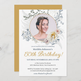 Invitation Aquarelle florale jaune photo 50e anniversaire