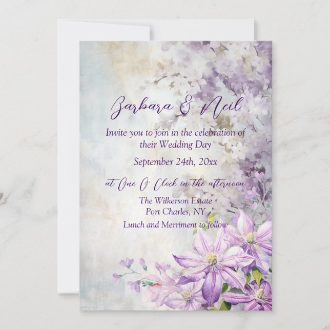 Invitation Aquarelle Florale Lavande (Devant)