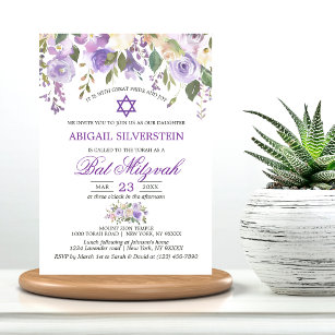 Invitation Aquarelle Florale Lavande violet étoile Bat mitzva