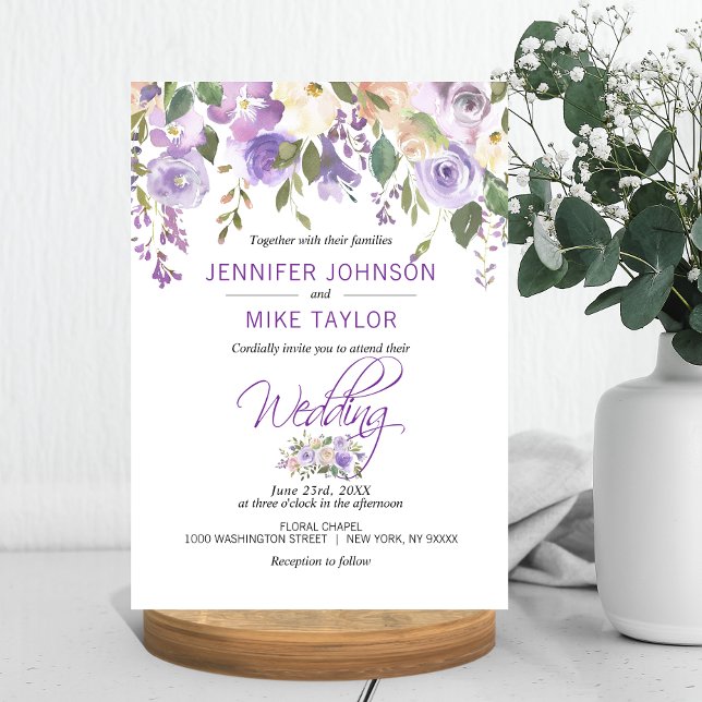 Invitation Aquarelle Florale Lavande violet Mariage Lilac (Créateur téléchargé)