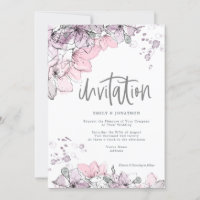 Aquarelle Florale Lilac Pink Splash Script Mariage