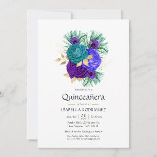 Invitation Aquarelle Florale Mardi Gras Quinceañera