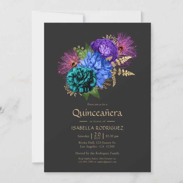 Invitation Aquarelle Florale Mardi Gras Quinceañera Photo (Devant)