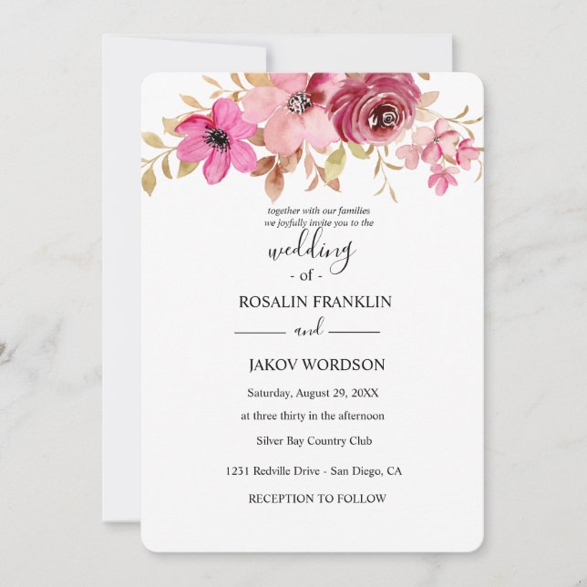 Invitation aquarelle florale mariage (Devant)