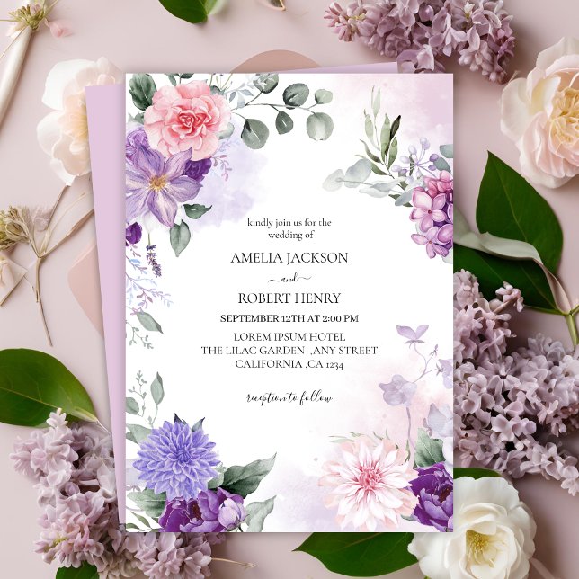 Invitation Aquarelle florale Mariage de lavande lilas (Créateur téléchargé)