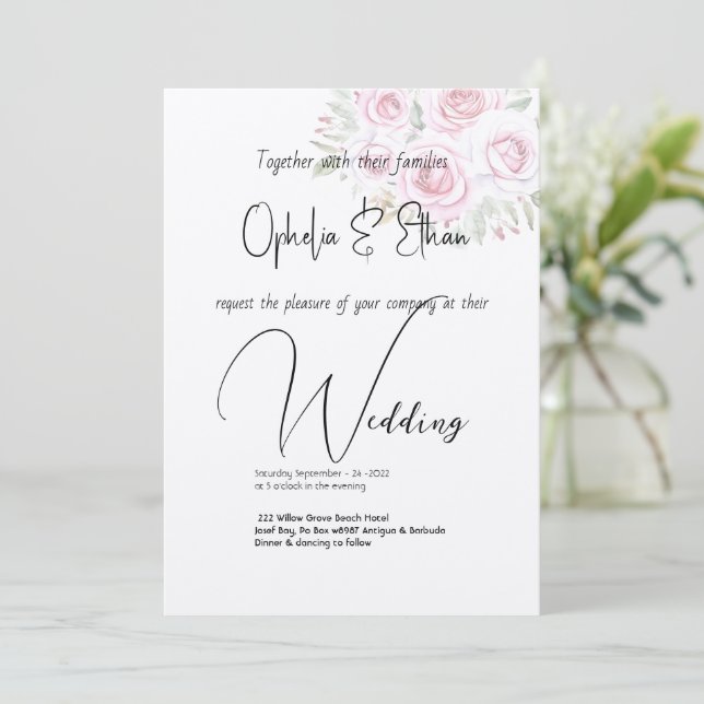 Invitation Aquarelle florale mariage de typographie moderne (Debout devant)