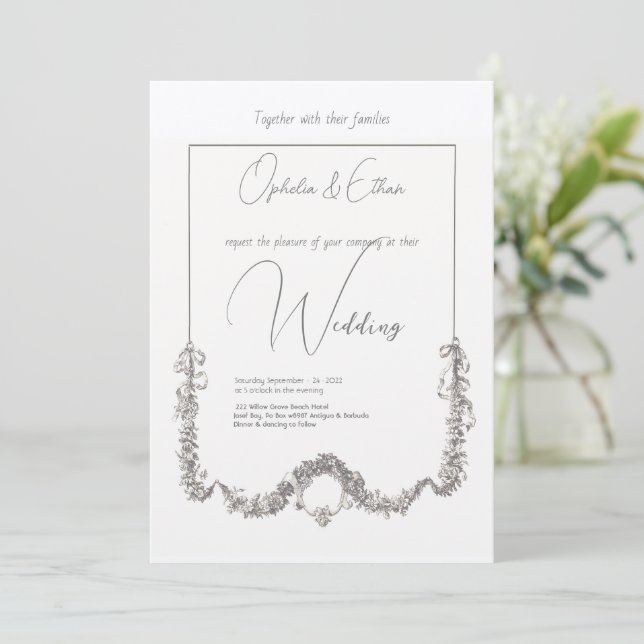 Invitation Aquarelle florale mariage de typographie moderne (Debout devant)