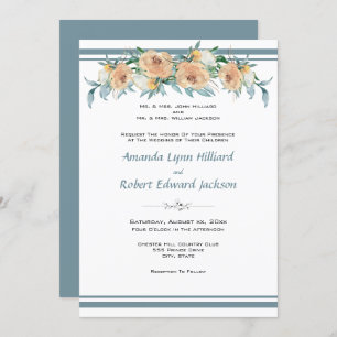 Invitation Aquarelle Florale Mariage d'été bleu vert