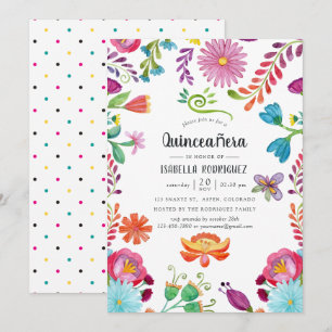 Invitation Aquarelle Florale mexicaine Fiesta Quinceañara