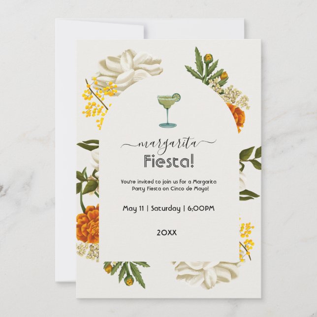 Invitation Aquarelle Florale mexicaine Margarita Fiesta (Devant)