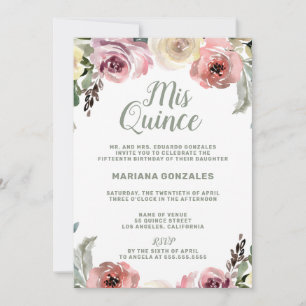 Invitation Aquarelle florale Mis Quince Quinceanera