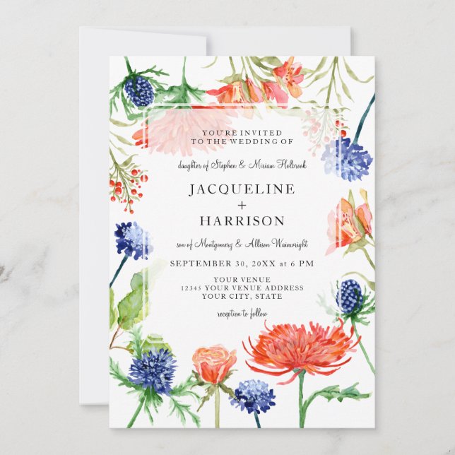 Invitation Aquarelle Florale Moderne Chute Orange Mum Thistor (Devant)