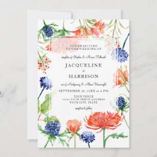 Invitation Aquarelle Florale Moderne Chute Orange Mum Thistor
