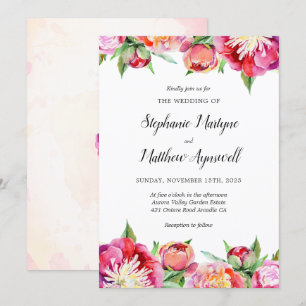 Invitation Aquarelle florale moderne Mariage de pivoine de co